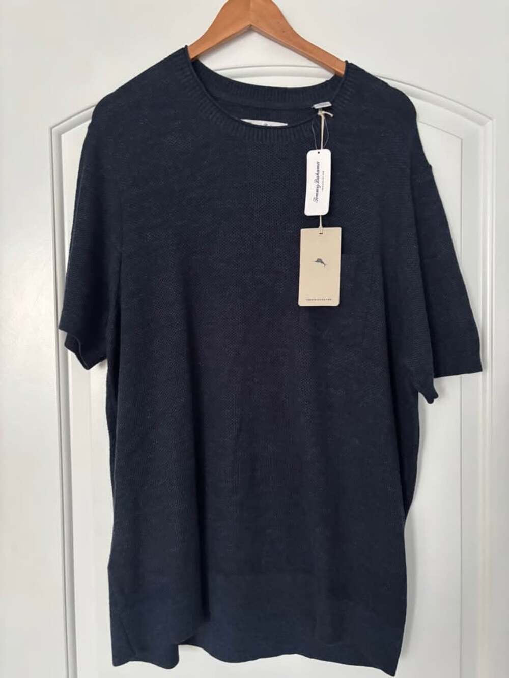 Tommy Bahama Salthill Short Sleeve Sweater Blue Knit Cotton Linen Men's XL NWT